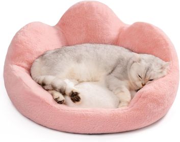 MEWOOFUN Fluffy Cat Couch Bed - Washable Round Pet Sofa With Non-Slip Bottom For Indoor Cats & Small Dogs 23'', Pink