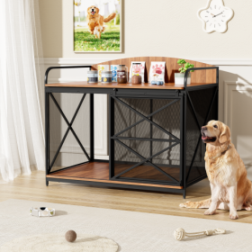 42.8 Heavy Duty Large Dog Crate Furniture For Large Medium Dog, Farmhouse Wooden Dog Kennel Indoor End Table, Decorative Pet House For Large Dogs